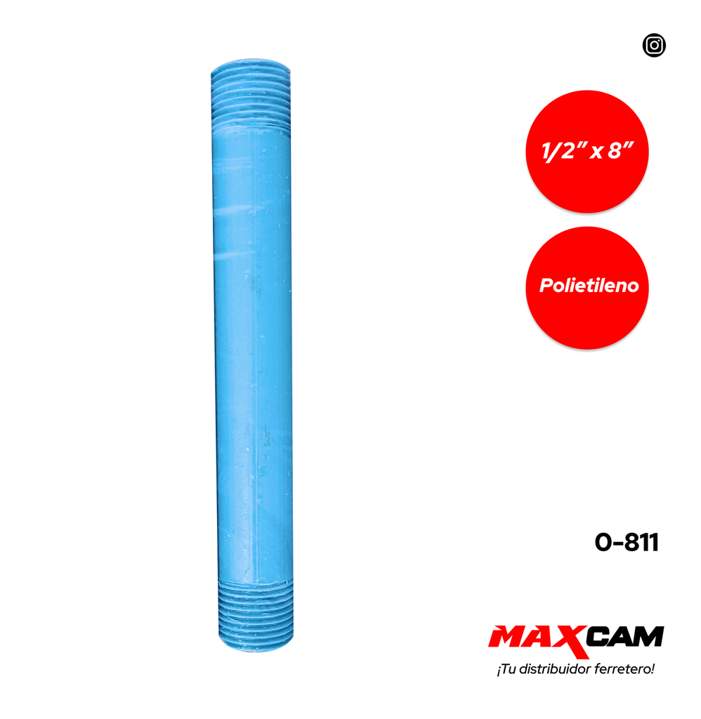 NIPLE PLASTICO 1/2 x 8" AZUL x UNID 0-811