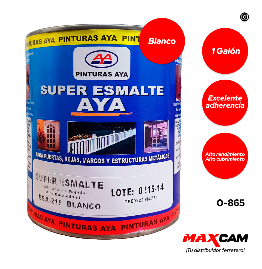PINTURA ESMALTE BLANCO BRILLANTE x GALON AYA 0-865