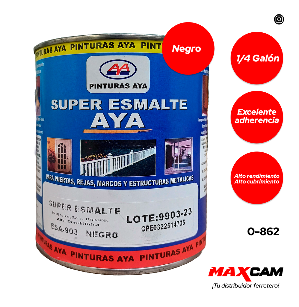 PINTURA ESMALTE NEGRO BRILLANTE x 1/4 AYA 0-862