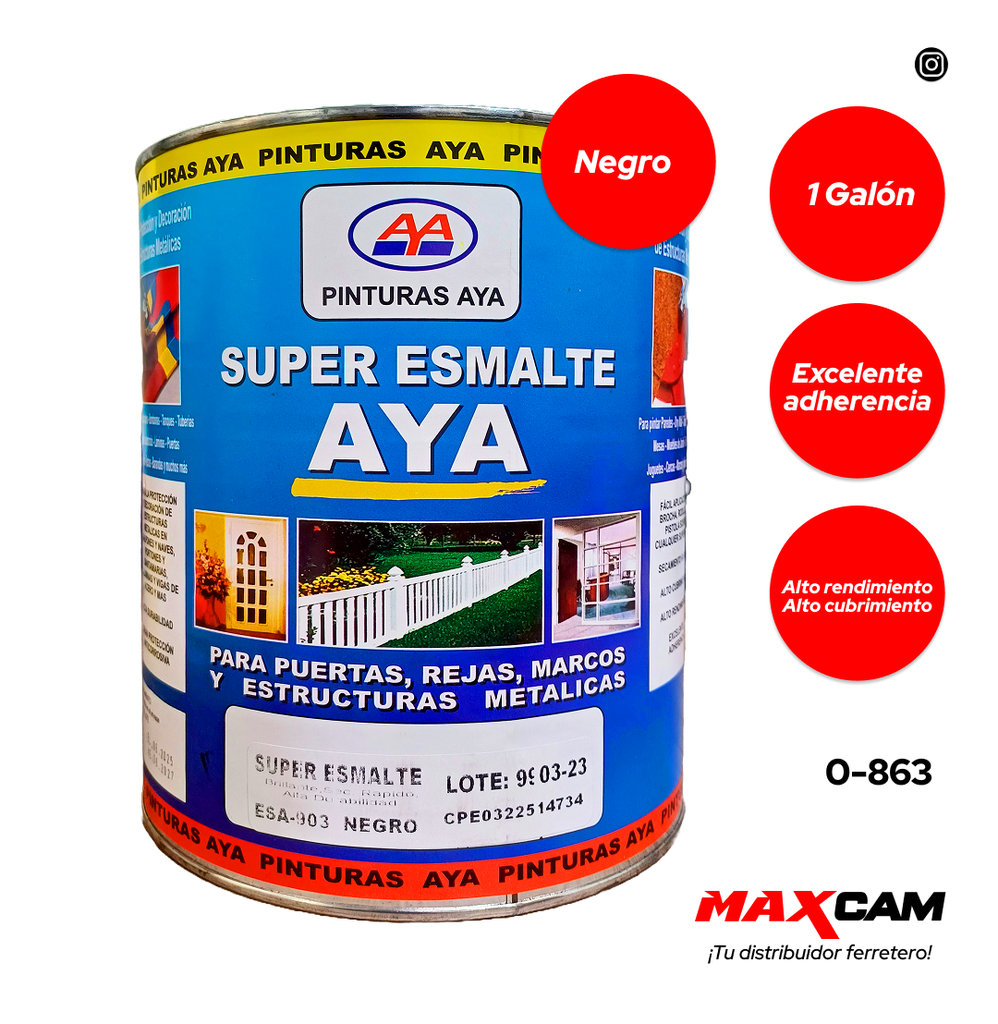 PINTURA ESMALTE NEGRO BRILLANTE x GALON AYA 0-863