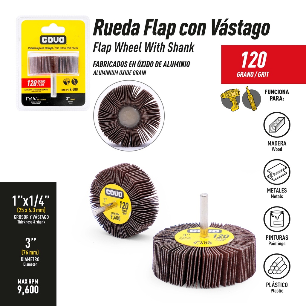 RUEDA FLAP GRANO 120 3" COVO 9-831