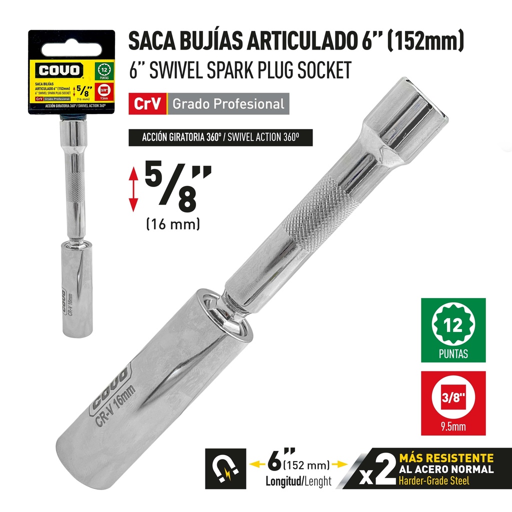 SACA BUJIA ARTICULADO 6" x 5/8" COVO 9-855