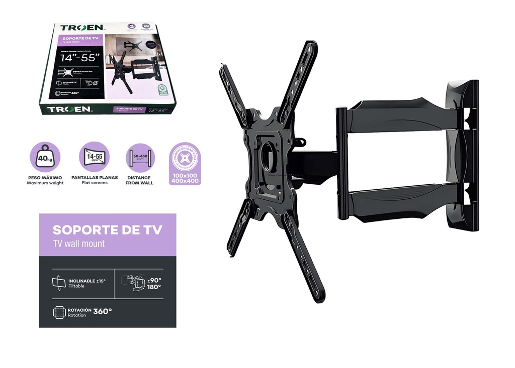 SOPORTE PARA TV MOVIBLE 14-55" TROEN 10-042