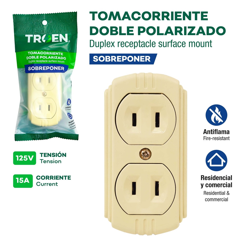 TOMA DOBLE SOBREPONER BEIGE TROEN 10-131
