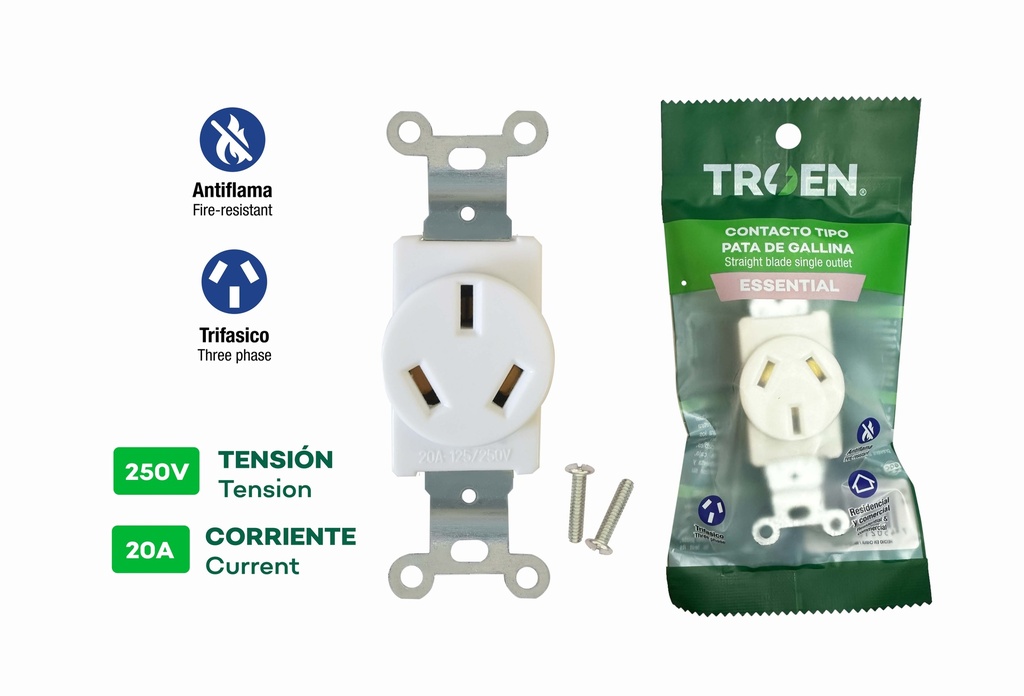 TOMA TRIFASICA 3P x 20A 250V BLANCA TROEN 10-082