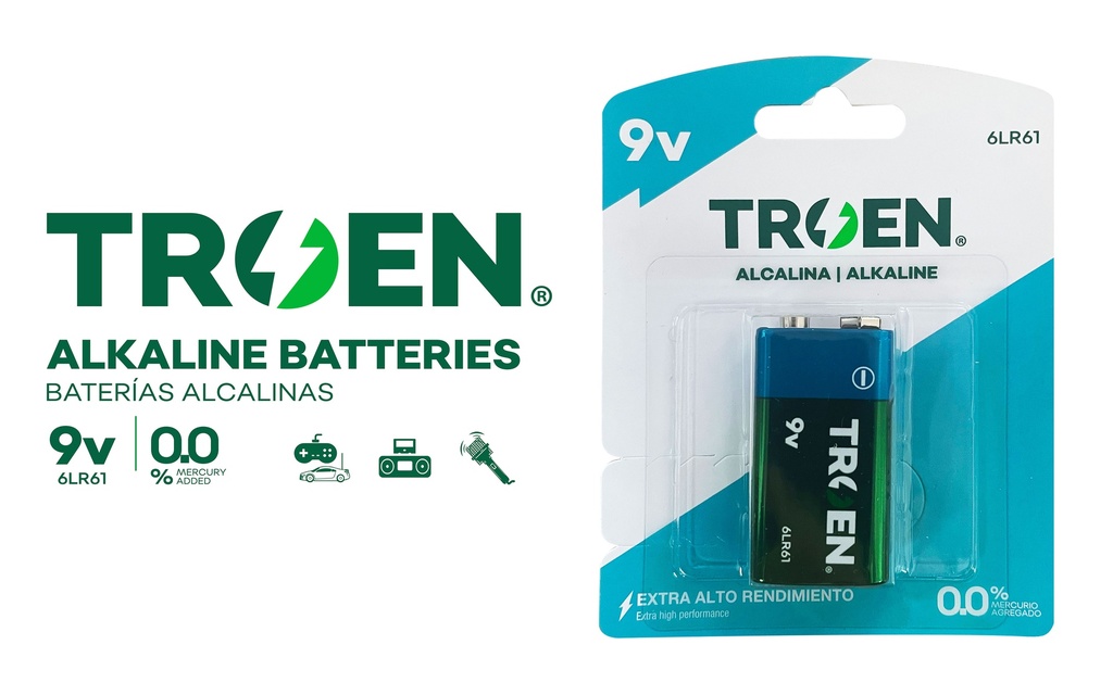 BATERIA 9V ALCALINA TROEN 10-278