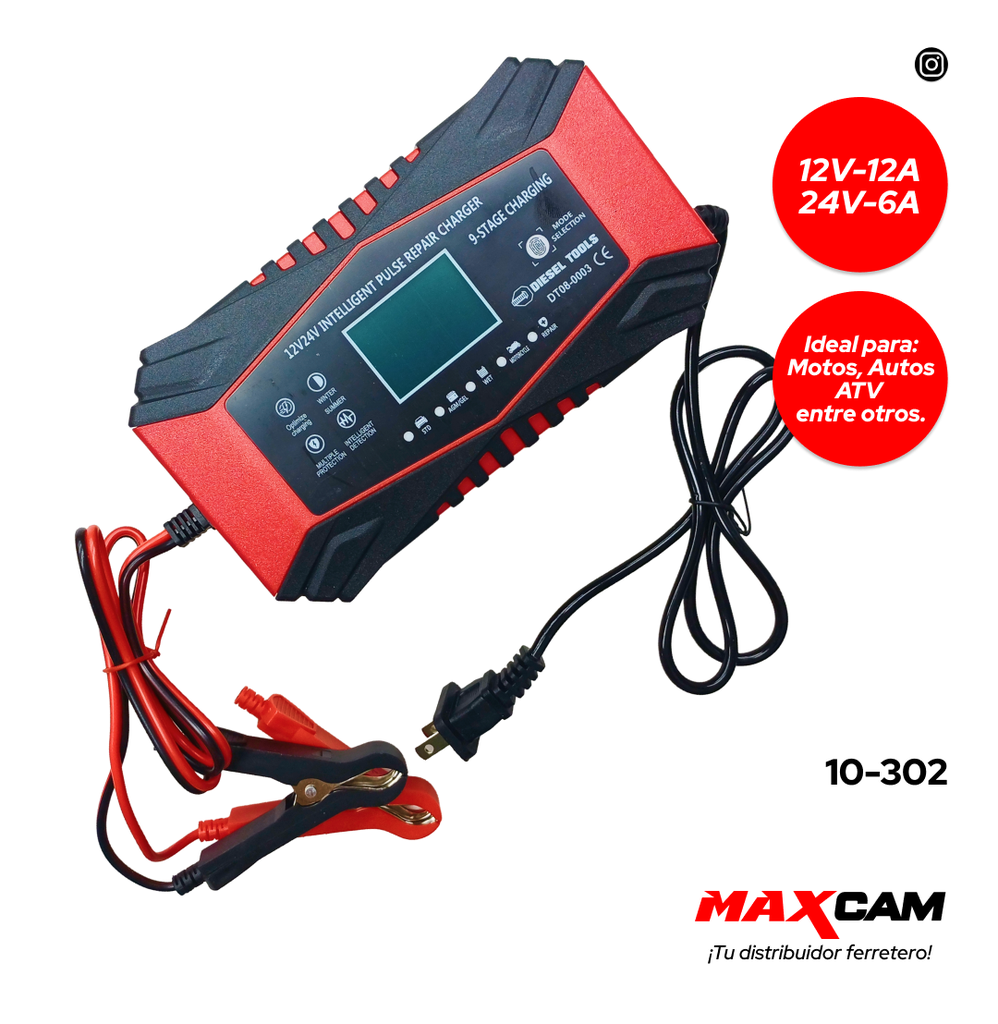 CARGADOR DE BATERIA 12A DIESEL TOOLS 10-302