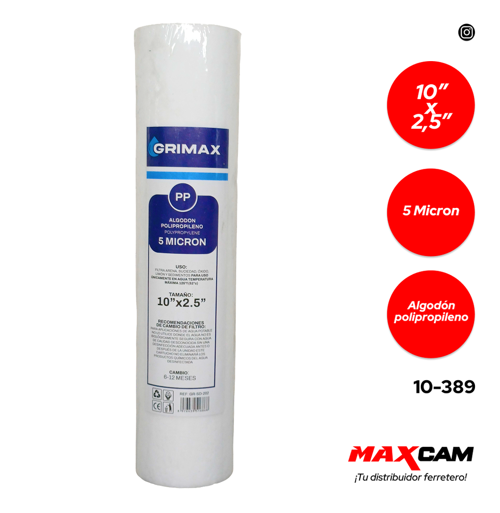 CARTUCHO DE FILTRO POLIPROPILENO GRIMAX 10-389