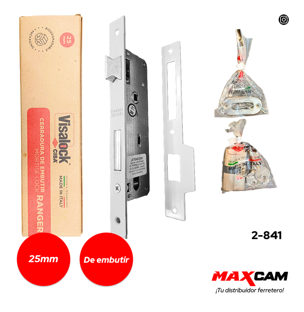 CERRADURA EMBUTIR 25MM RANGER VISALOCK 2-841