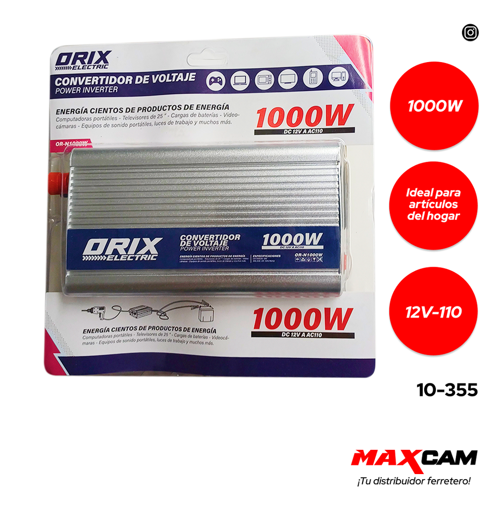 INVERSOR DE ENERGIA 12V A 110V 1000W ORIX 10-355