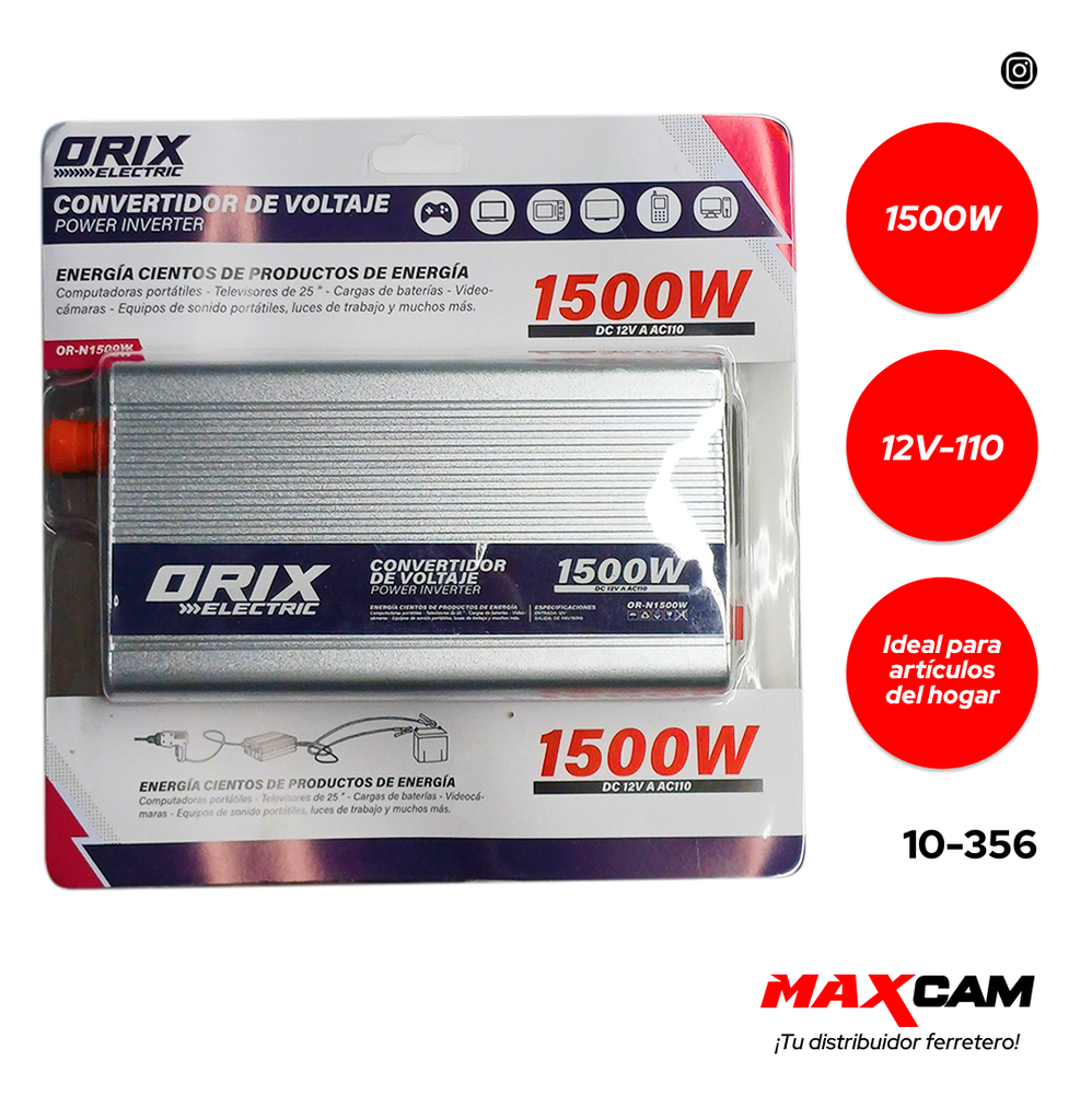 INVERSOR DE ENERGIA 12V A 110V 1500W ORIX 10-356