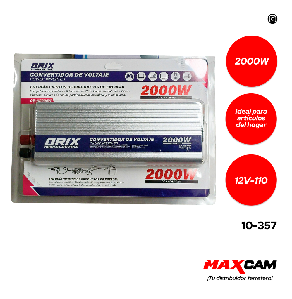 INVERSOR DE ENERGIA 12V A 110V 2000W ORIX 10-357