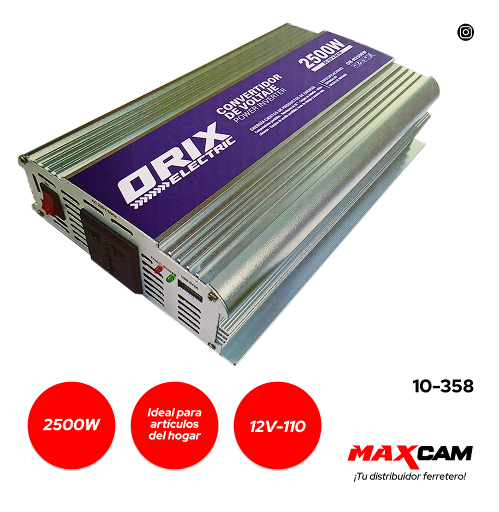 INVERSOR DE ENERGIA 12V A 110V 2500W ORIX 10-358