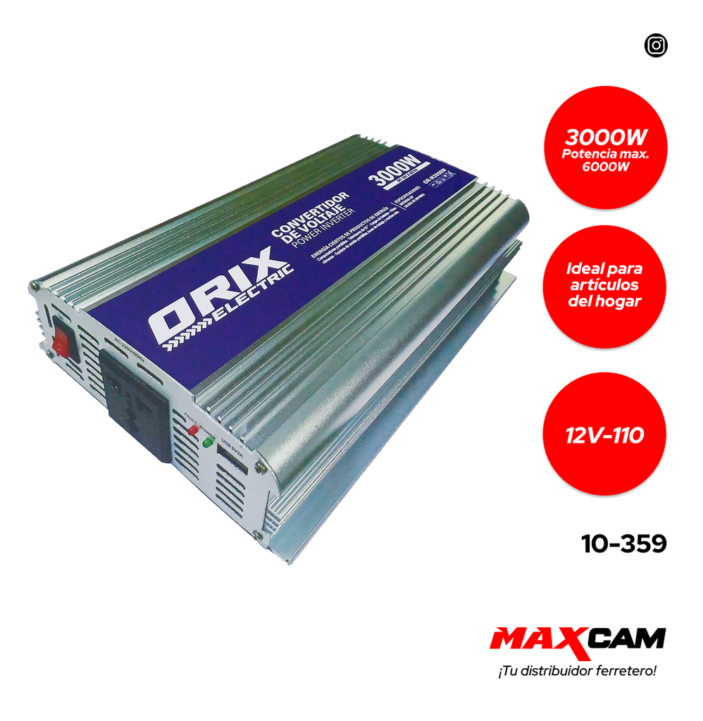 INVERSOR DE ENERGIA 12V A 110V 3000W ORIX 10-359