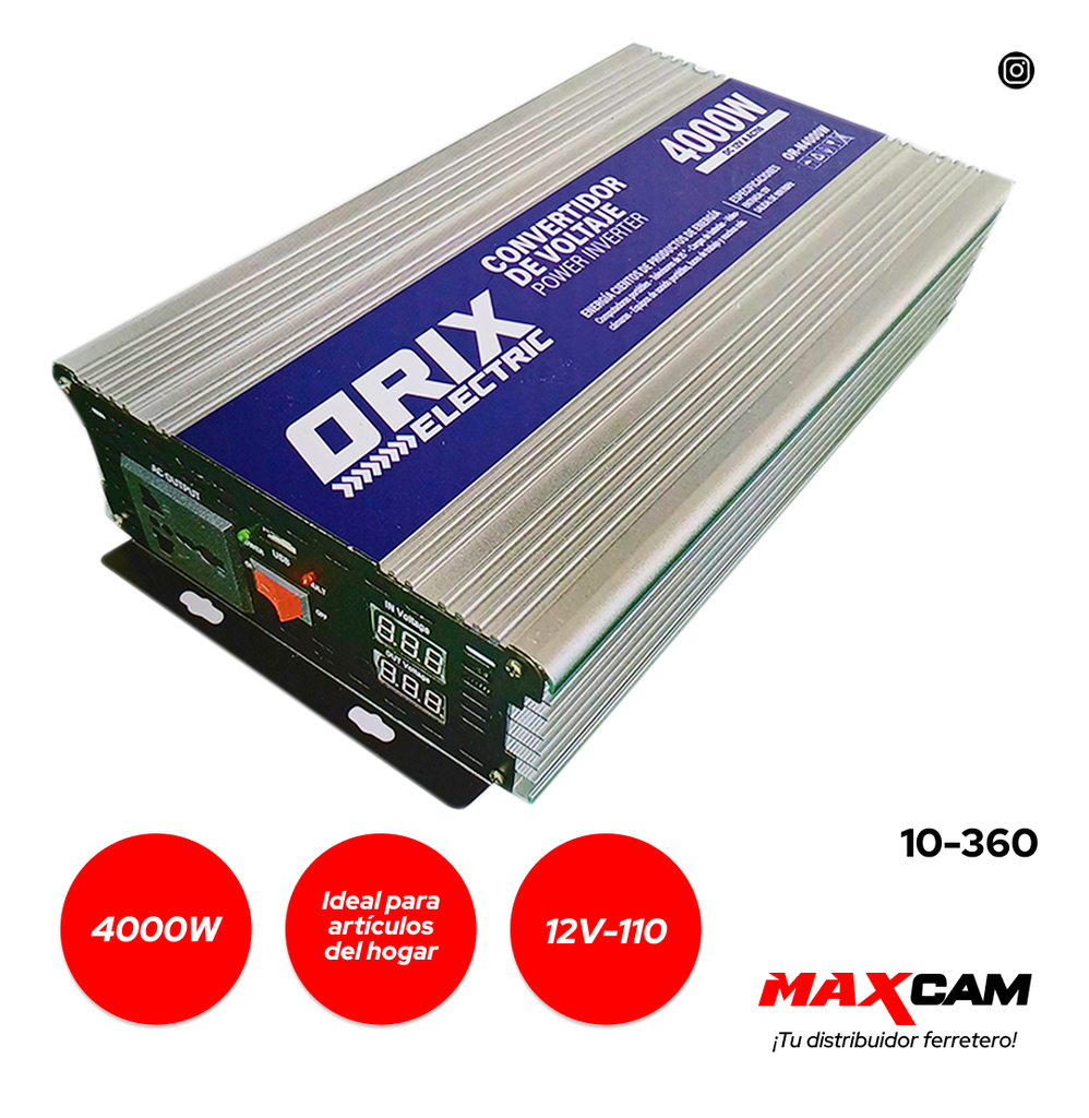 INVERSOR DE ENERGIA 12V A 110V 4000W ORIX 10-360