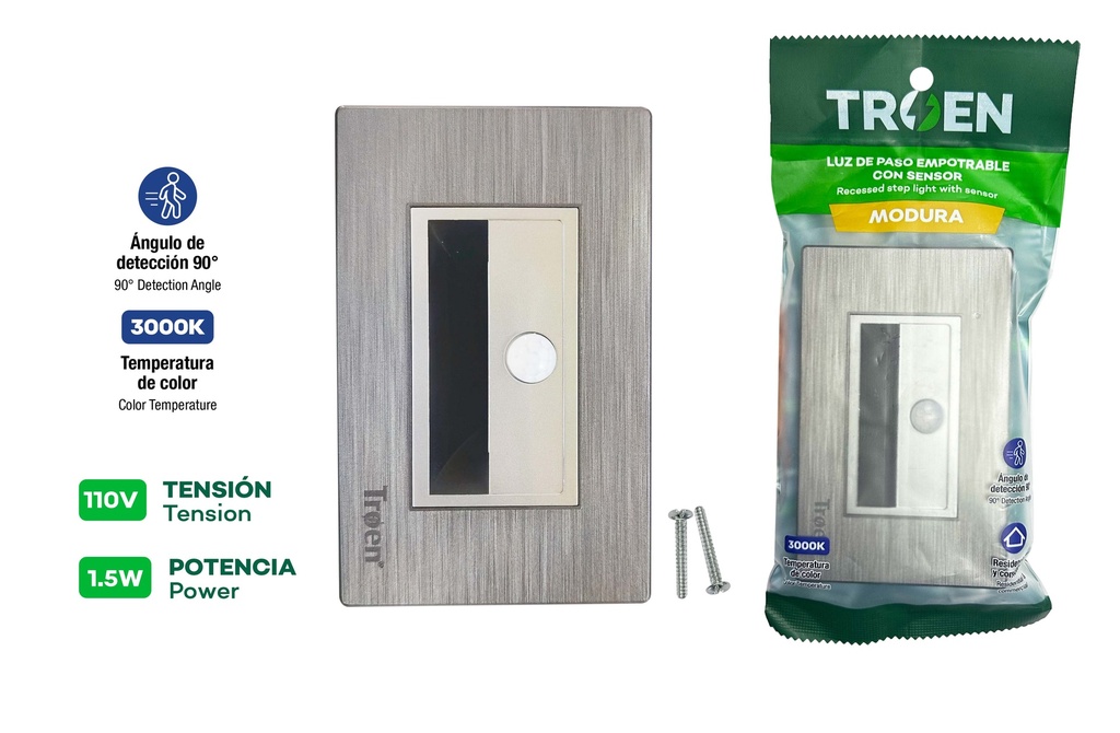 LUZ DE PARED CON SENSOR GRIS TROEN 10-058