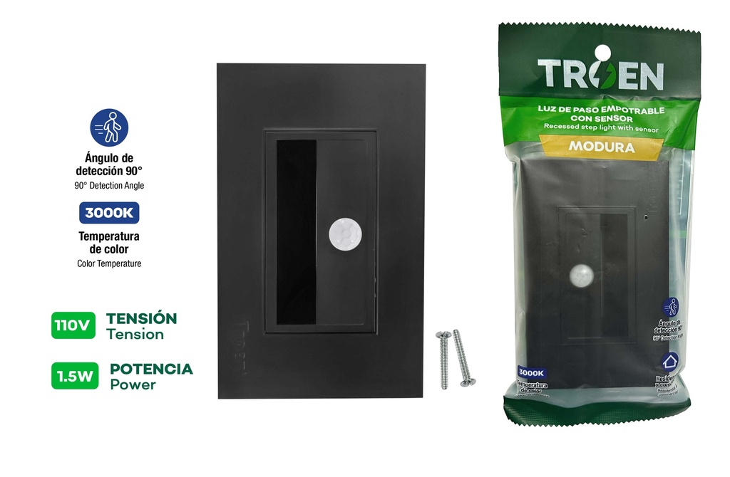 LUZ DE PARED CON SENSOR NEGRO TROEN 10-057