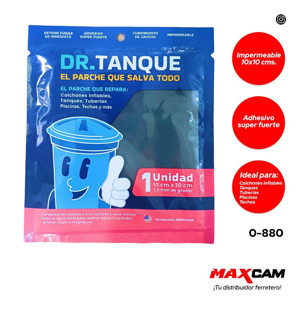 PARCHE IMPERMEABLE FLEXIBLE 10 x 10 CM DR TANQUE 0-880