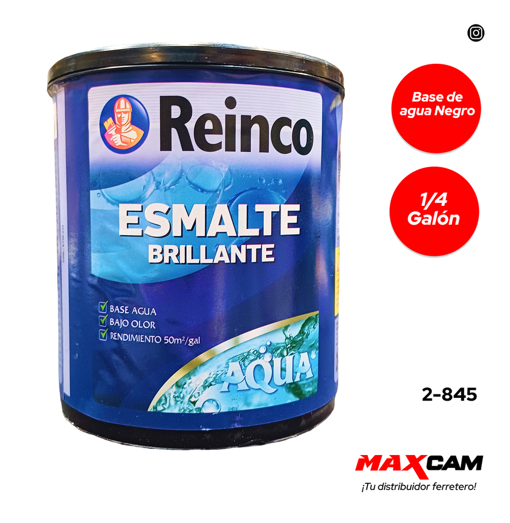 PINTURA AQUA ESMALTE NEGRO BRILLANTE x 1/4 REINCO 2-845