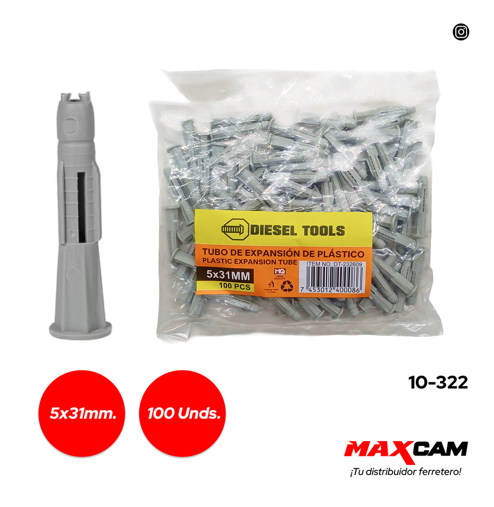 RAMPLUG PLAST GRIS 5x31MM x 100 PCS DIESEL T 10-322