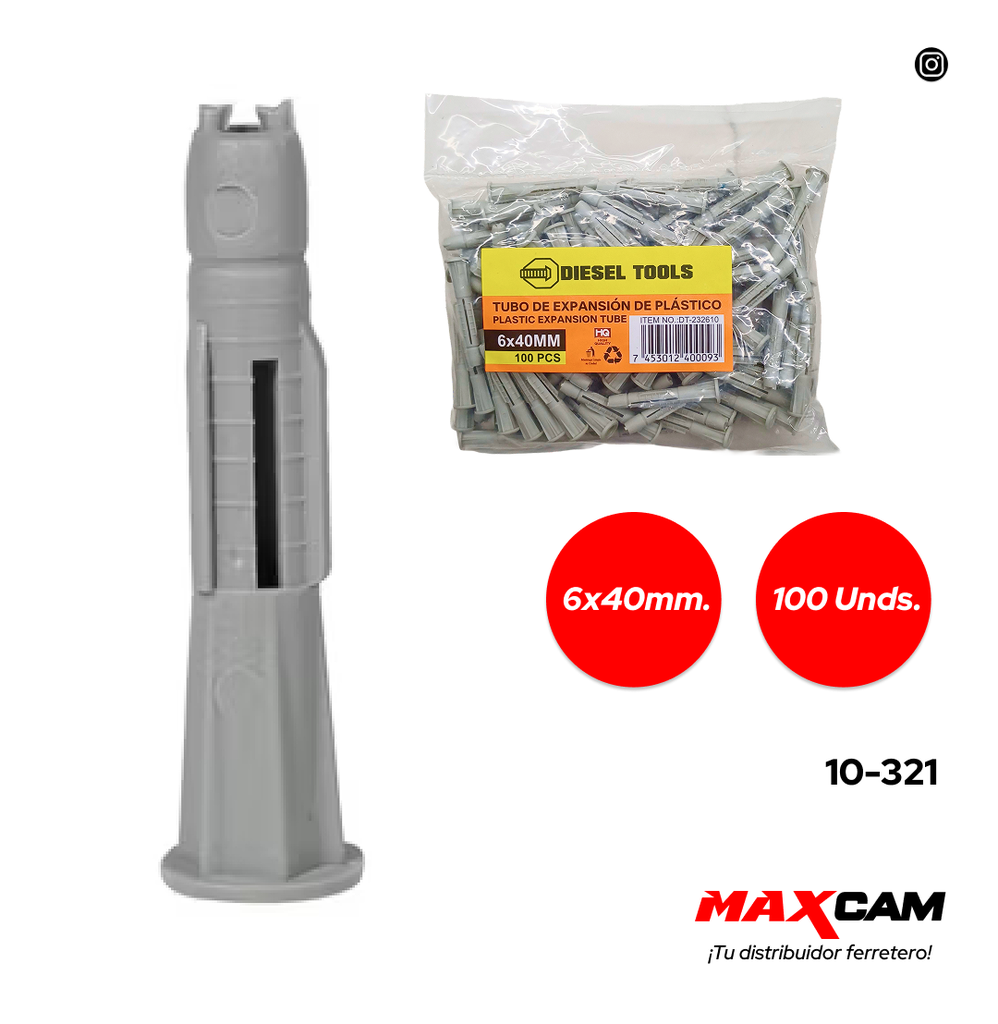 RAMPLUG PLAST GRIS 6x40MM x 100 PCS DIESEL T 10-321