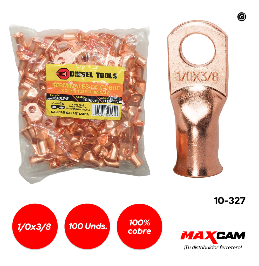TERMINAL COBRE 1/0x3/8 x 100 PCS DIESEL TOOLS 10-327