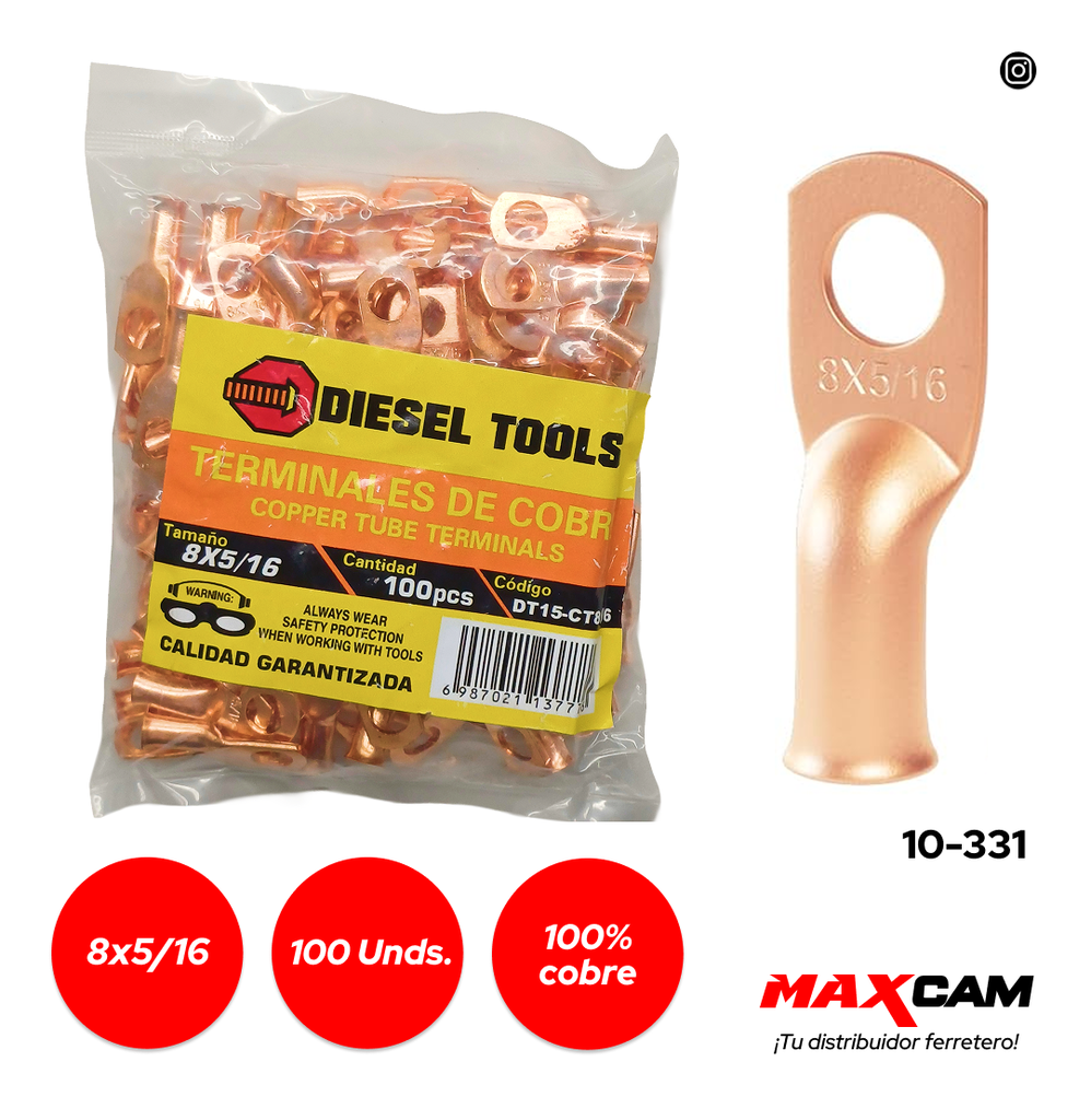 TERMINAL COBRE 8x5/16 x 100 PCS DIESEL TOOLS 10-331