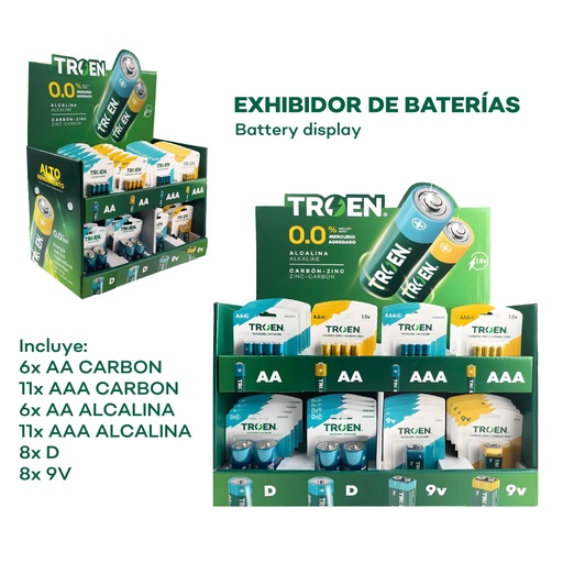 [10-781] SET DE BATERIAS C/EXHIBIDOR TROEN 10-781