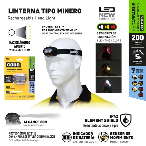 [10-427] LINTERNA MINERA RECAR LED COVO 10-427