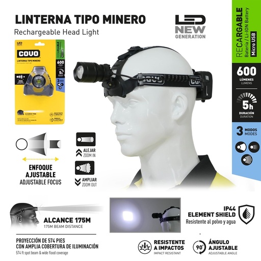 [10-430] LINTERNA MINERA RECAR LED COVO 10-430