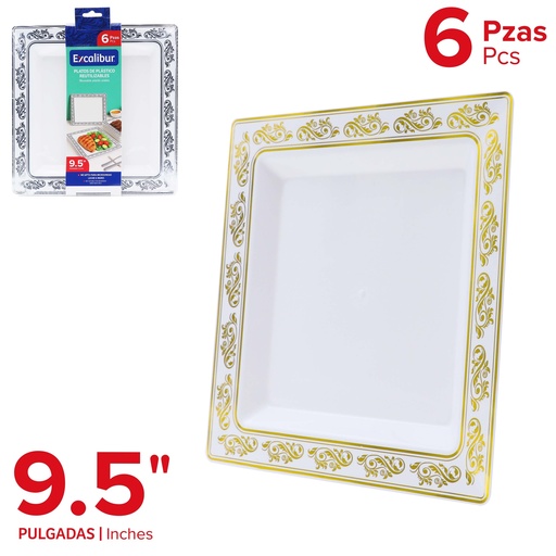 [10-515] PLATO CUADRADO PLAST 9.5" x 6 PCS EXCALIBUR 10-515