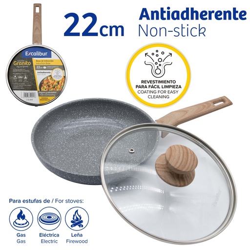 [10-497] SARTEN CON TAPA 22CM EXCALIBUR 10-497
