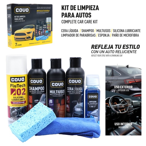 [10-840] KIT DE LIMPIEZA PARA AUTO x 7 PCS  COVO 10-840