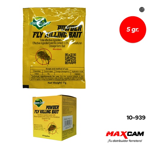 [10-939] POLVO P/MATAR MOSCAS 5GR x 20 UNID GREEN LEAF 10-939
