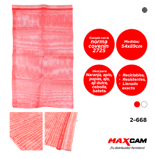 [2-668] SACO PP AGRICOLA ROJO BLANCO 54x89 x 100 UNID 2-668