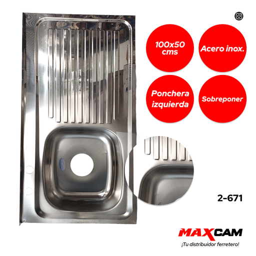 [2-671] FREGADERO A INOX SENC IZQ C/ESCURR 100X50CM FANAINOX 2-671