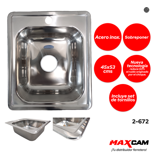 [2-672] FREGADERO A INOX P/EMPO 45X53CM FANAINOX 2-672