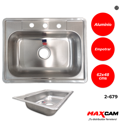 [2-679] FREGADERO ALUMINIO P/EMPO SENC 62X48CM (DESC) FANAINOX 2-679