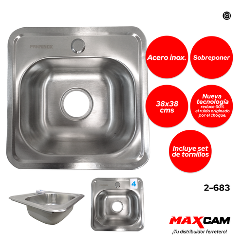 [2-683] FREGADERO A INOX P/EMPO 38X38CM FANAINOX 2-683