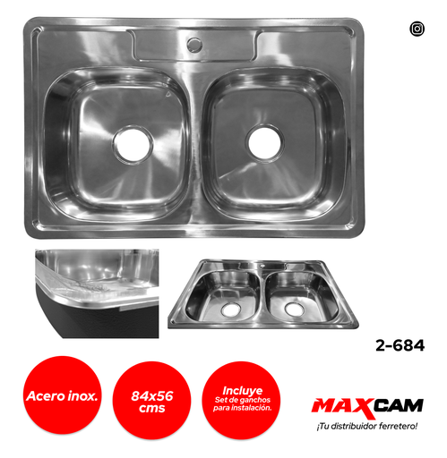 [2-684] FREGADERO DOBLE A INOX P/EMP 84X56CM FANAINOX 2-684