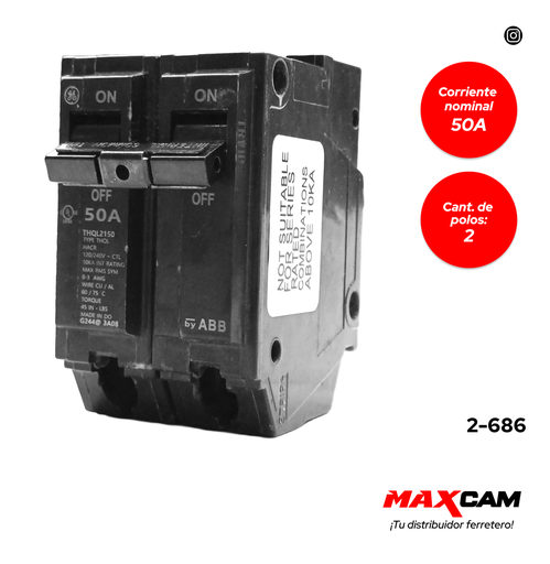 [2-686] BREAKER PARA EMPOTRAR 2 X 50 AMP. G.E 2-686