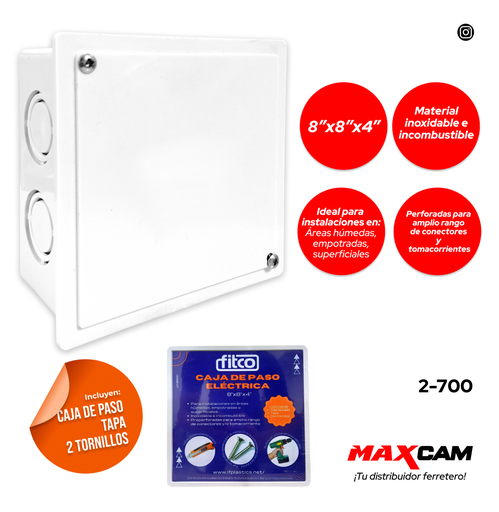 [2-700] CAJA DE PASO PLAST 8X8 C/TAPA FITCO 2-700