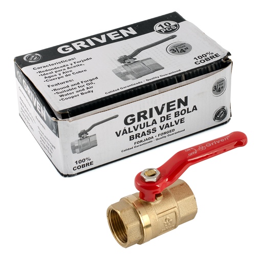 [3-072] VALVULA PASO BRONCE x 3/4 GRIVEN LIVIANA 3-072