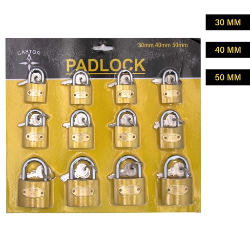 [3-370] CANDADOS SET 30-40-50 12 PIEZAS CASTOR 3-370