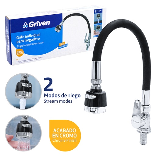 [3-484] LLAVE FREGADERO FLEXIBLE NEGRA GRIVEN 3-484