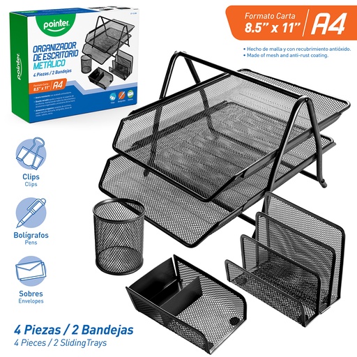 [3-633] ORGANIZADOR ESCRITORIO NEGRO POINTER 4 PIEZA 3-633
