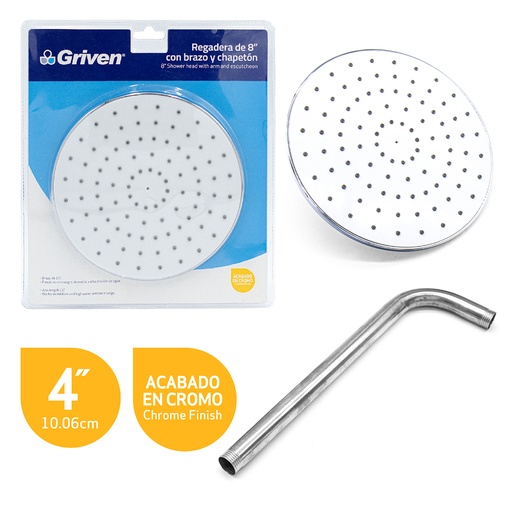 [3-978] REGADERA REDONDA 8¨ C/TUBO ALTA PRESION GRIVEN 3-978