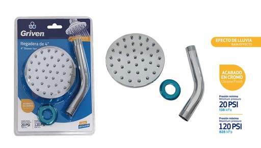 [3-979] REGADERA REDONDA 4¨ C/TUBO GRIVEN (BLISTER) 3-979