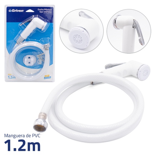 [3-981] DUCHA TELEFONO PLASTICA BLANCA GRIVEN BLISTER 3-981
