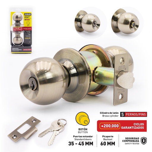 [4-131] CERRADURA DE POMO BOTON BRONCE COVO 4-131